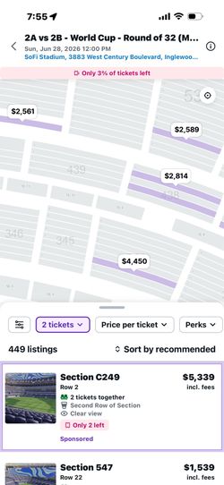 World Cup tickets  round of 32 (sofi)