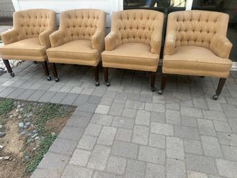 Beautiful Set of 4 Tufted Striped Barrel Armchairs