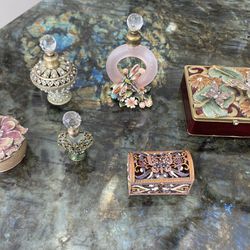 Austrian Crystal Perfume Bottle and jewelry boxes, individually priced ( IF YHE ADD ITS UP ITS AVAILABLE 