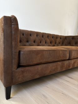 Tufted Tobacco Faux Suede Brown Sofa