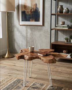 Naturally shaped organic teak wood side mini table