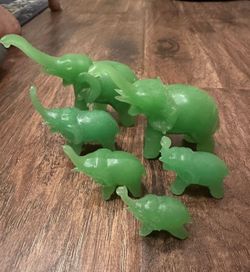 Vintage Jadeite Set Of 6 Elephant Figurines