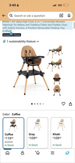 6 in 1 High Chair, Convertible High Chairs for Babies & Toddlers, Wooden Booster Seat, Table and Chair Set with 5-Point Safety Harness, 4-Position Rem