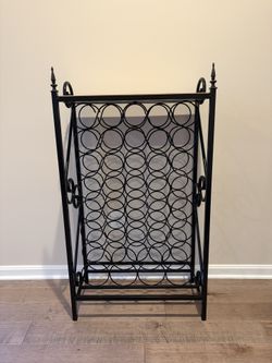Black Metal Wine Rack W Wood Shelf