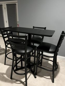 High Table And 4 Cushioned Chairs– Black
