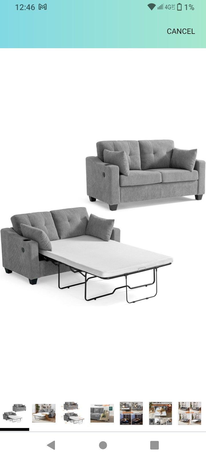 Used Corduroy Pull Out Sofa Grey