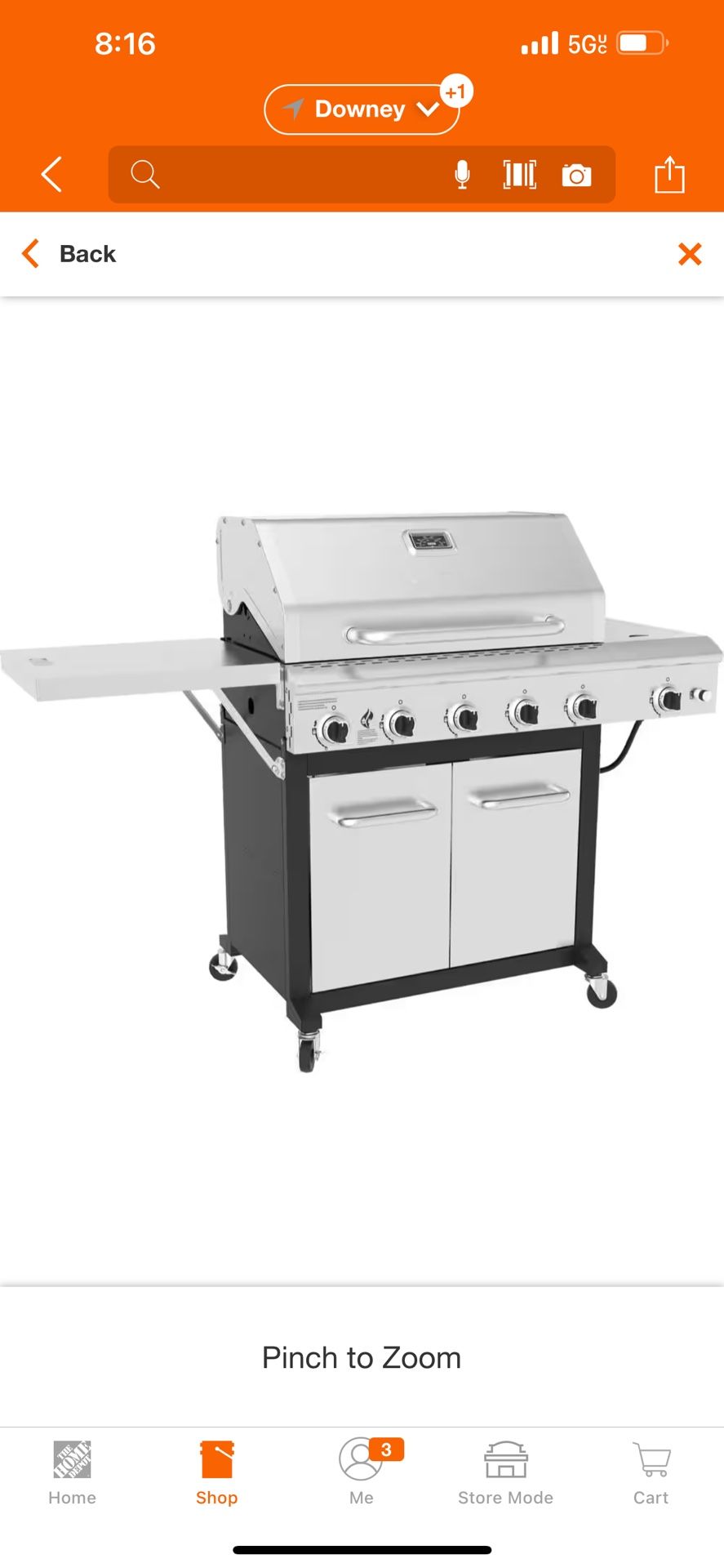Nexgrill 5-Burner Propane Gas Grill in Stainless Steel with Side Burner and Foldable Side Shelf