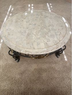 Pulaski stone and glass coffee table with two end tables