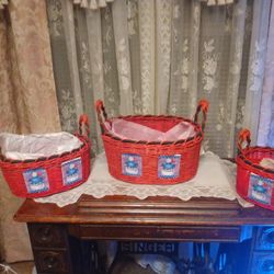 Set Of 3 Snowman Baskets