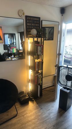 Tall Black Metal Bookshelf with LED Lighting