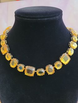 Banana Republic Signed Yellow Glass Faux Citrine Geometric Goldtone 18" Necklace Lobster Claw F10