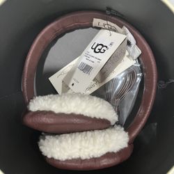 UGG Wired Earmuffs Curly Shearling Cordovan Leather New