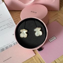 TOUS  Teddy Bear Earrings Silver Mother Of Pearl 