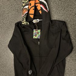 A Bathing Ape BAPE Milo Shark Full Zip Hoodie Black Orange