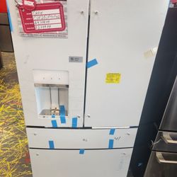 Cafe 36 Inch Refrigerator French Door 27.6 Cu Ft White With Gold Handles 