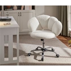 Upholstered Desk Chair with Cloud-shaped Backrest,White