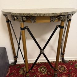 Neoclassical Demilune Console Table with Marble Top and Ornate Metalwork