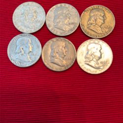 6 Silver Franklin Half Dollars 