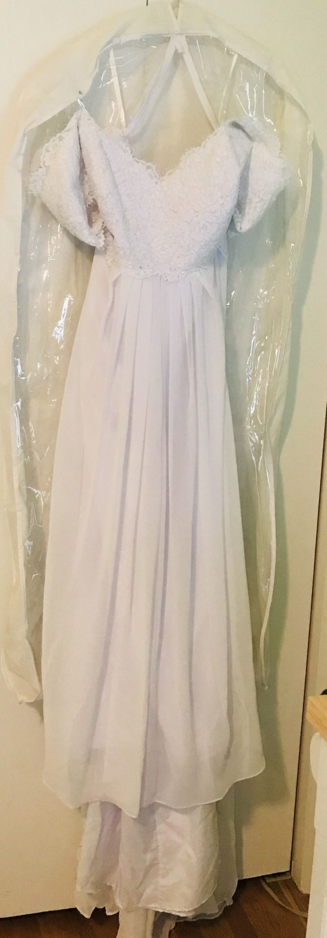 White, A-Line Wedding Dress with built in train