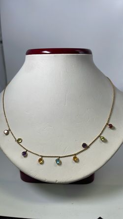 14k gold chain necklace with multicolor cz charms