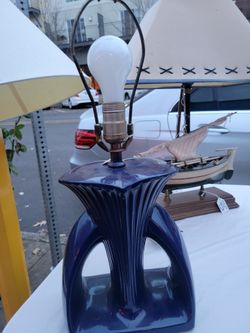 Vintage Blue Ceramic Art Deco Lamp