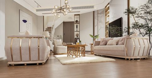 Aurora Palace Beige 3-Pc Living Room Set / HD-9003-SET3