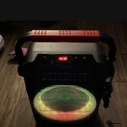 kids karaoke sub lights up has bluetooth great bass comes with charging cord and microphones 1  is wireless not using still like new  60