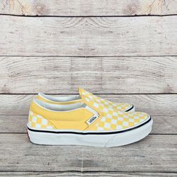 Vans Off The Wall Yellow/White Checker Pattern Youth Size 2.5 Slip On Shoes
