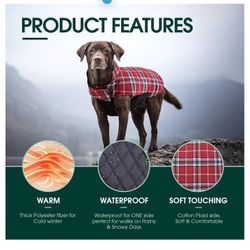 Kuoser Warm Dog Coat, Reversible Dog Jacket Waterproof Dog Winter Coat British Style Plaid Dog Clothes Pet Dog Cold Weather Coats Cozy Snow Jacket Ves