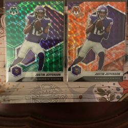 2021 Panini Mosaic Justin Jefferson GREEN/ORANGE PRIZM Minnesota Vikings SP