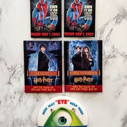 Vintage early 2000's Walmart movie promo pins Spider-Man, Harry Potter and monsters inc!