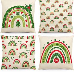 Christmas Rainbow Throw Pillow Covers