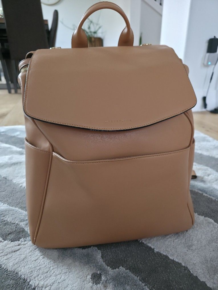 MIA + SOPHIA Leather Diaper Bag Backpack with USB Charging port, Changing Pad, Stroller Straps (Brown Olivia)