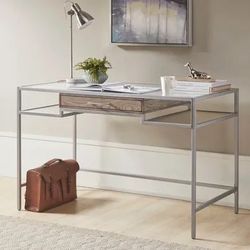 Modern Glass Desk w/ Drawer & Shelves – Home Office / Vanity Table