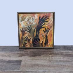 Framed Original Oil Painting Of Reaching Hands