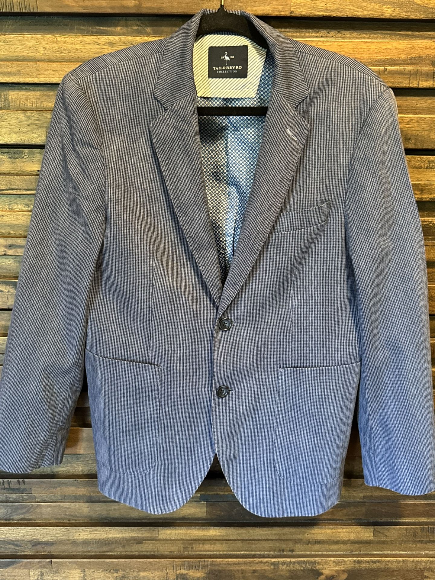 Tailorbyrd Mens Blazer Sport Coat Blue Stripe Stretch Seersucker Elbow 38S