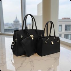 BagParty 3-Piece Vegan Leather Handbag Set, Fashion Tote Bag with Crossbody Bag and Extra Pouch