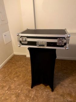 Rane one controller with stand and carrying case
Set of 12” EV speakers with stand and carrying case 
Apple MacBook 
Shure microphone 
Panasonic DJ he