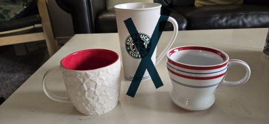$20 Ea Starbucks Mugs, Red White Stripes, Porcelain