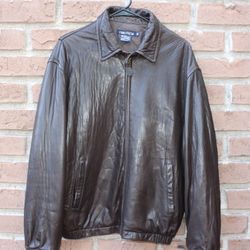 VINTAGE MEN'S NAUTICA GENUINE BROWN SOFT LEATHER JACKET - SIZE 42
