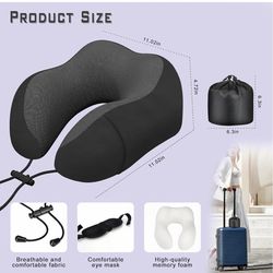 Neck Travel Pillow, Upgraded Memory Foam Pillow for Airplane, Machine Washable, Adjustable Flight Pillow, Suitable for Sleeping Airplane, Car, Office 