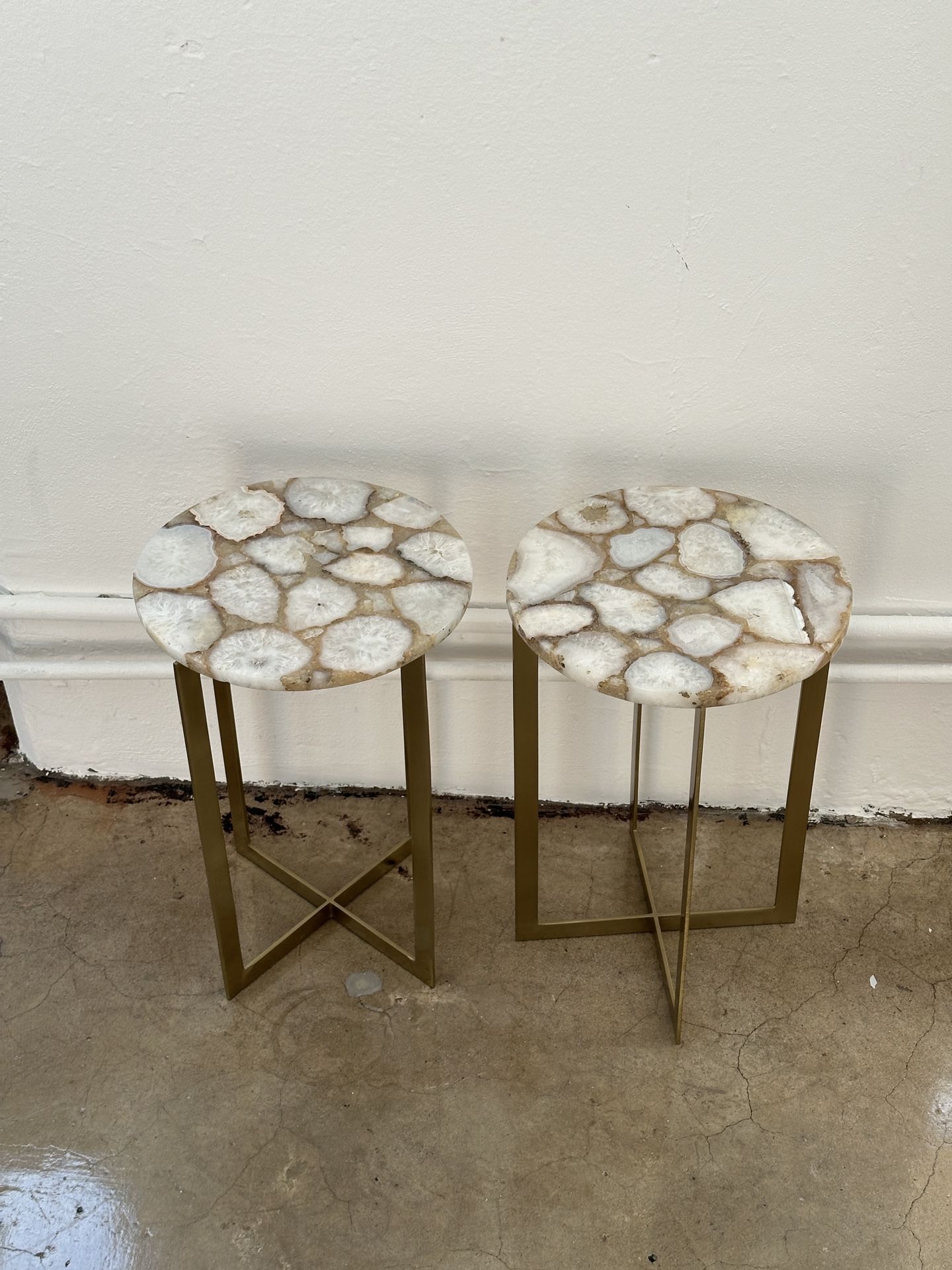 Gold And White Marble Side Table X2