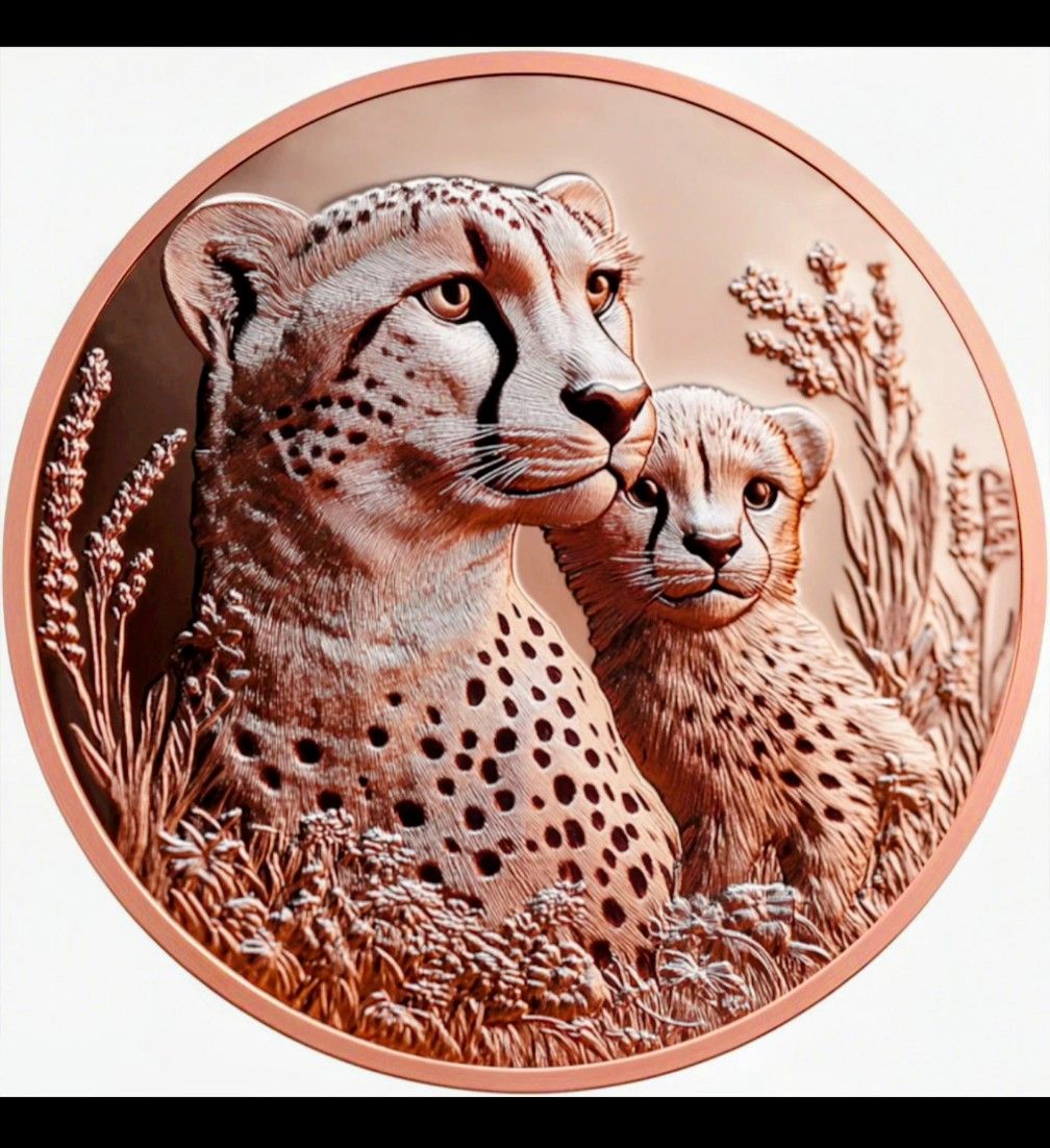 1 Oz. .999 Pure Fine Copper 3D World "Cheetah" High Relief Round