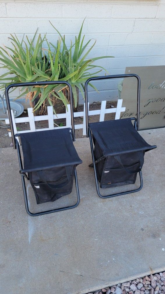 TWO BLACK CAMPING CHAIRS WITH COOLER BAG