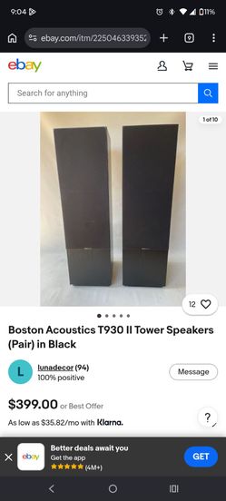 Boston Acoustics T930 II Tower Speakers in Black