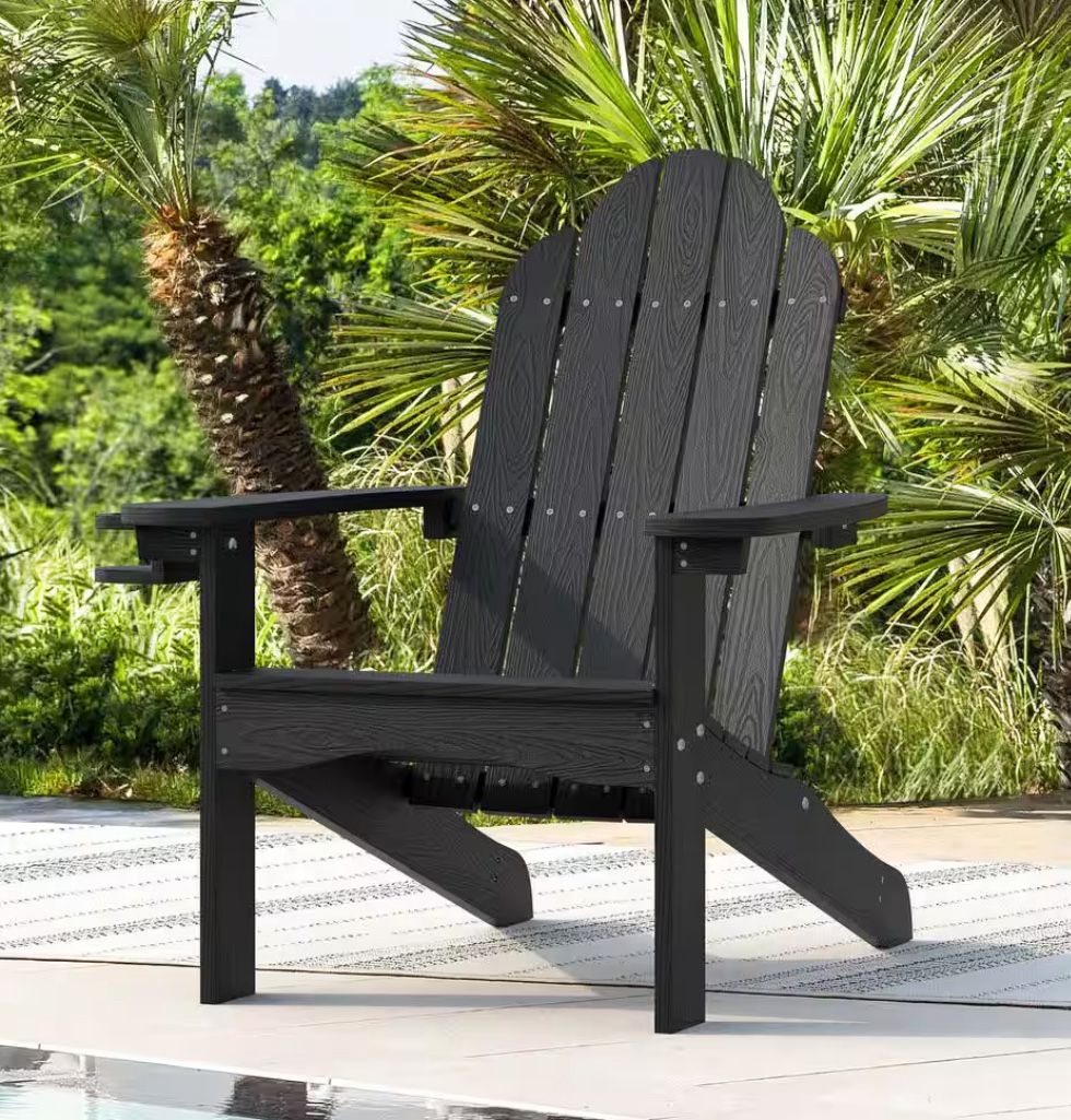 Black Adirondack Chairs with Cupholder Set of 2