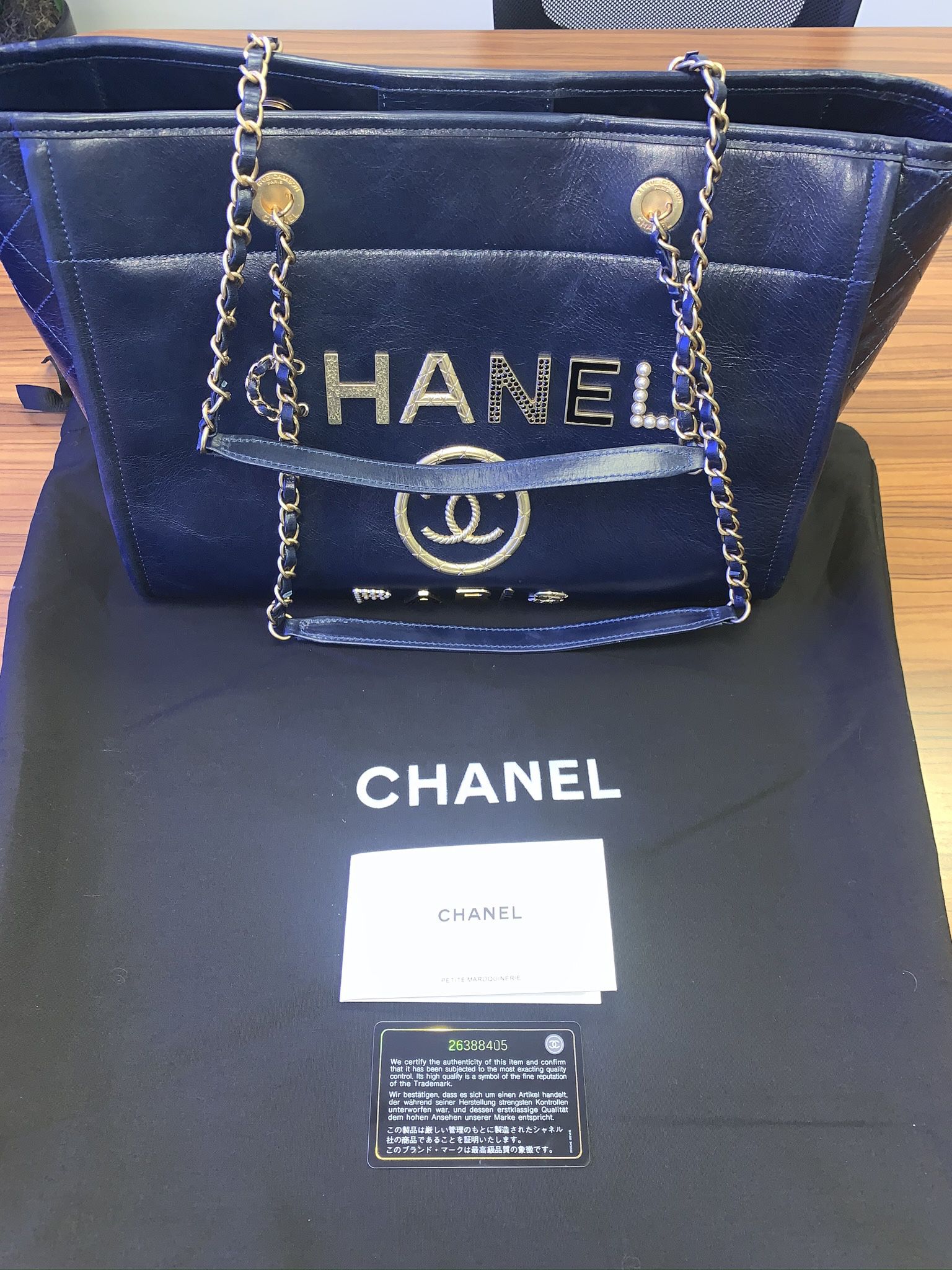 Chanel Blue Leather Handbag Authentic