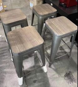 Set of 4 Counter Height Barstools with Wooden Seat, 24” Tall Bar Stools