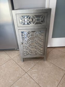Silver Mirrored Accent Cabinet – Decorative Storage Table