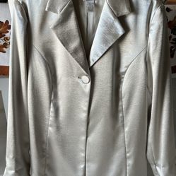 Women’s Chico’s Single Button Blazer Silver Metallic Sz 0